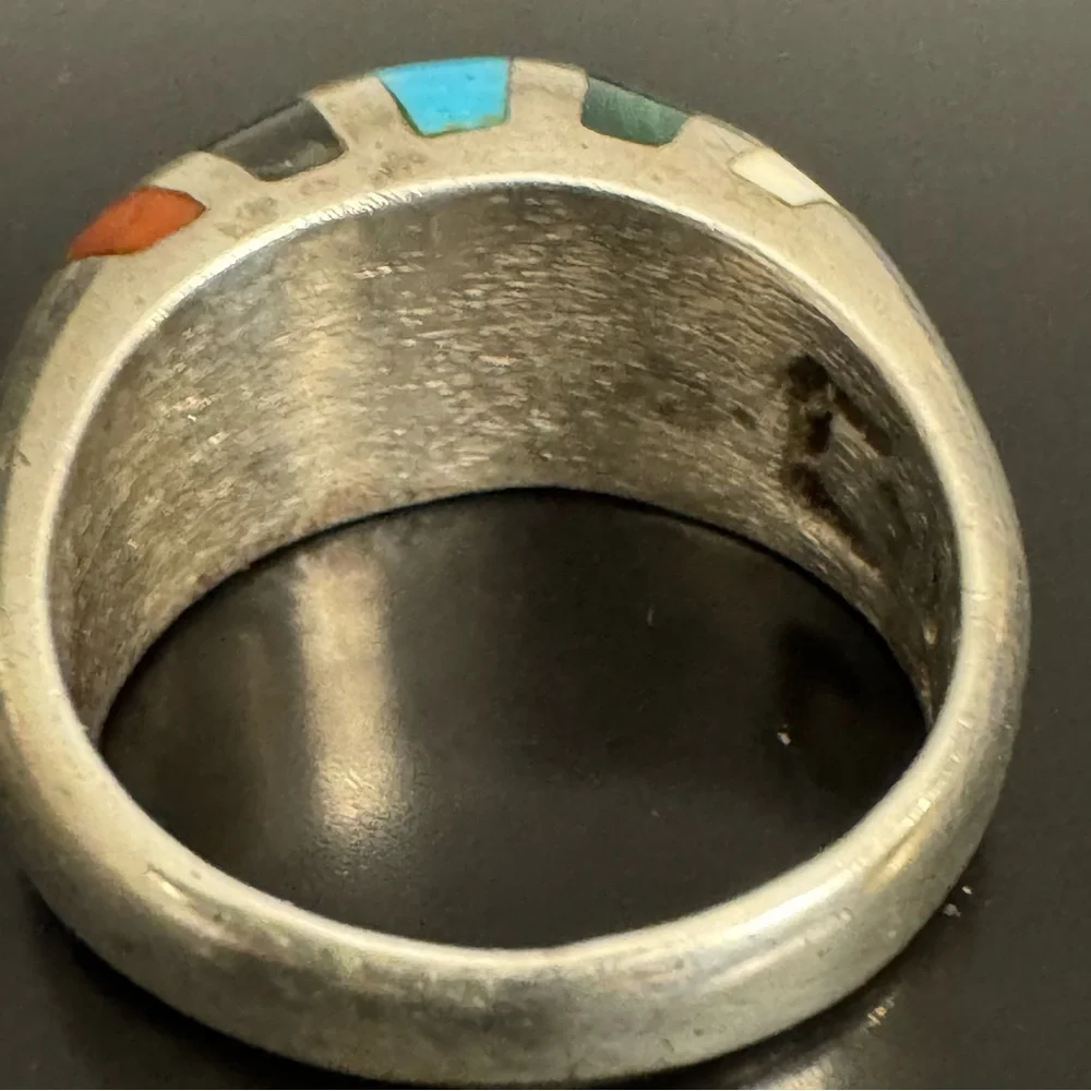Heavy Vintage Southwestern Sterling Silver Channel Inlay Ring